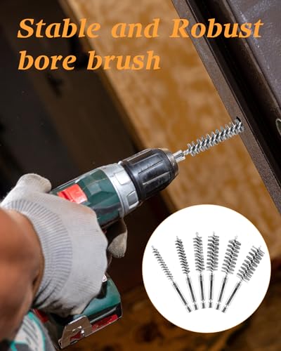 Image of 24 pcs Bore Brush for Drill, Stainless Steel Wire Cleaning Brush Set, Abrasive Wire Bore Brushes Set with 1 /4 Inch Hex Shank for Rust, Cleaning Tubes (8 /10 /12 /15 /17 /19MM)