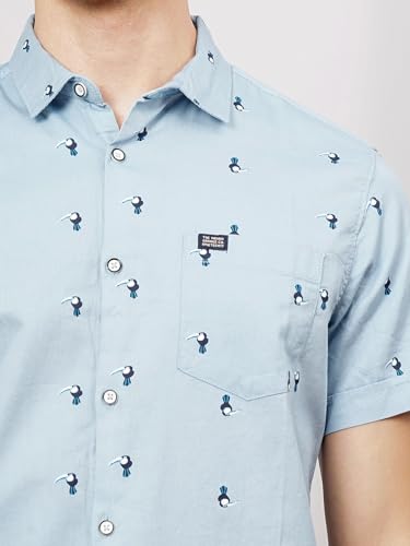 Image of The Indian Garage Co Men Cotton Slim Fit Abstract Printed Half Sleeves Cutaway Collar Casual Shirt
