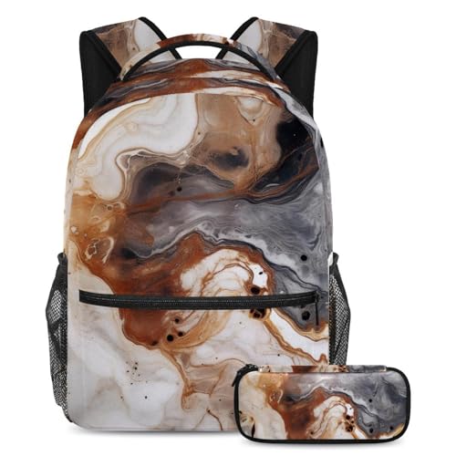Sac à dos marbré 28 texture unique avec trousse pour adolescents et enfants