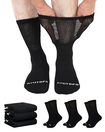 ZFSOCK Diabetic Socks for Men Women: Bamboo Extra Wide Soft Top Socks Fully Cushioned Seamless for Swollen Feet and Ankles Diabetes Oedema Pregnancy Elderly Daily Wear - Black 3 Multipack 9-11