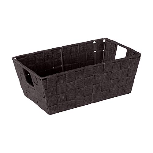 Image of Simplify Small Shelf Woven Strap Tote | Decorative Storage Basket | Built in Handles | Organization | Closet | Bedroom | Bathroom | Nursery | Accessories | Toys | Gifts | 4 Pack | Chocolate