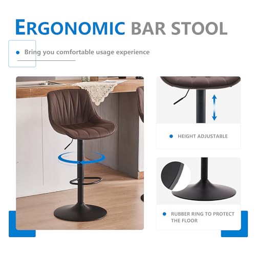 YOUNIKE Bar Stools for Kitchen Island, Brown Swivel Barstools, PU Leather Padded Counter Height Bar Stool, Modern Tall Bar Chairs with Back, Chaise de Bar Tabourets de Comptoir, Set of 2 by YOUNIKE - Image 3