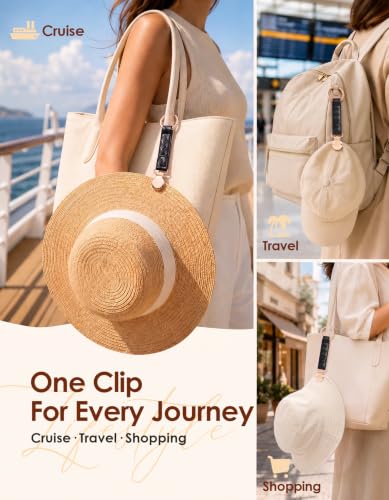 Niveaya Hat Clip for Travel 2Pcs, Sleek Woven Design with Durable Metal Clip, Secure Hat Holder for Straw Sun Hats & Baseball Cap on Bag Purse Backpack Luggage, Chic Beach Cruise Travel Essentials — view 4