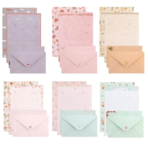 54pcs Letter Writing Set - 36 Writing Paper and 18 Envelopes Cute Lined Stationery for Kids & Women Girls to Writing Letters Invitations Poem Office School Supplies (Style 1)