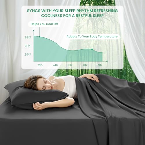 SONORO KATE 100% Viscose Derived from Bamboo_Sheets King Size, Ultra Breathable & Cooling Bed Sheets for Hot Sleepers, Hotel Luxury Silky Bedding Sheets, 16" Deep Pocket - 4PC (Black,King)