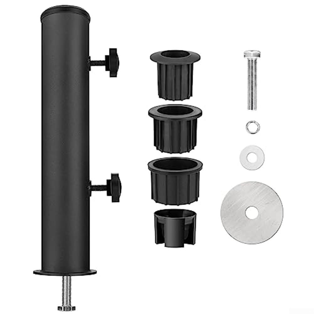 Vasiumic Adjustable Steel Umbrella Tube, Heavy Duty Windproof Base with Screw Hole Granite or Wood, Fits 1 to 1.5 Inch Poles, Outdoor Sunshade Accessory, Black(steel)