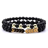 Armband mit Pfeilperlen und natürlichen schwarzen Onyx-Stein-Perlen und leuchtenden goldfarbenen Pfeil-Anhängern & Silberfarbenen Balance-Perlen