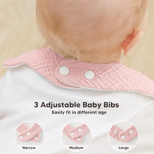 Image of Bearmoss Muslin Baby Bibs for Drooling & Teething Cotton Drool Bib 6 Pack | Soft Absorbent Adjustable Bibs for Unisex Boys and Girls,Easy to Clean for Infant,Toddler, Newborn,Wider design,0-36 Months