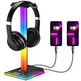 SIMOEFFI Upgraded RGB Gaming Headphones Stand, Headset Stand with 3.5mm AUX and 2 USB Charging Ports, Headphone Holder with 10 Light Modes and Memory Feature for Gamers PC Earphone Accessories Desk