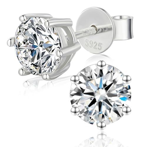 Moissanite Stud Earrings C6P D Color Ideal Cut 925 Sterling Silver Earrings for Women with Certificate of Authenticity 1carat each/2ct per Pair White Gold Plated