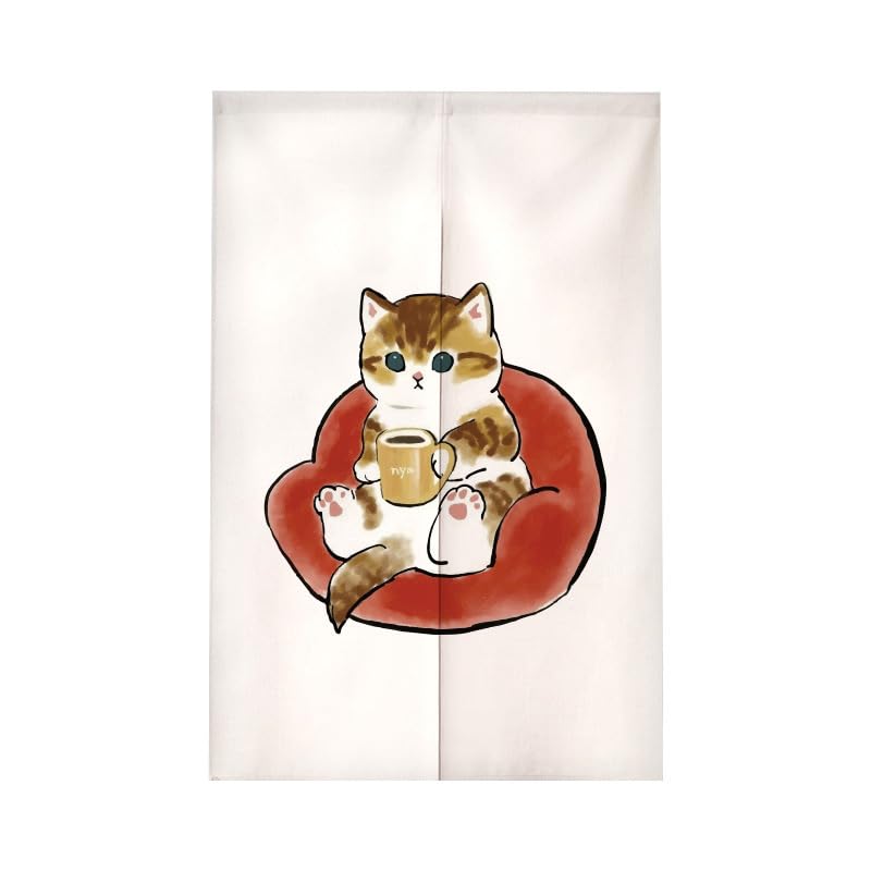 Surwin Japanese Noren Doorway Curtain Long Cotton Linen Artistic Style Door Curtain Window Treatment Tapestry for Kitchen Bistro Partition Shading Home Decorative (65x90cm,cute kitten 8)