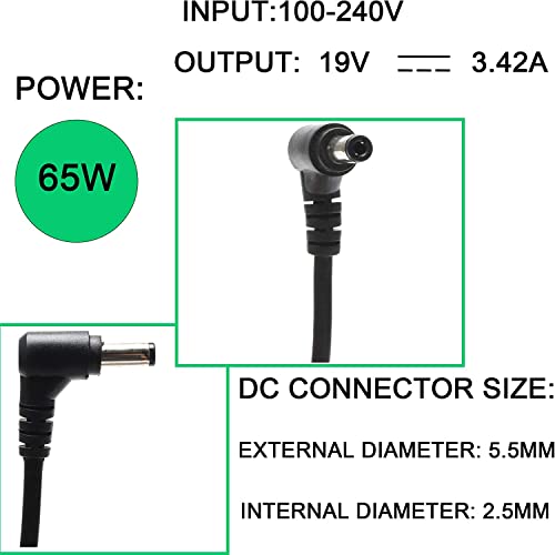 Image of WISTAR 65W 19V 3.42A Laptop Charger Adapter for Lenovo G450 G460 G470 G480 G510 G530 G550 G555 G560 G570 G575 G580 G585 G770 G780 36001651 36001651 57Y6385 92P1156(5.5x2.5mm)