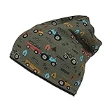 Mütze Junge Kindermütze Übergangsmütze Baumwolle Beanie doppellagig, Größe: 50/52, Farbe: Oliv-Traktor