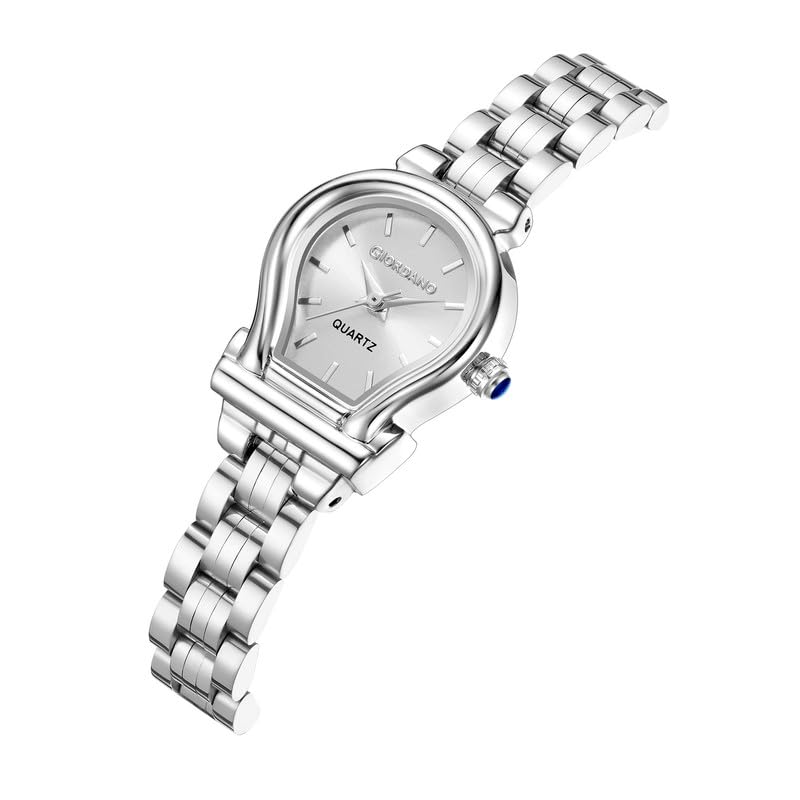 Image of Giordano Analog Quartz Watch for Women with Oval Dial, Water Drop Shaped Case, Blue Crown, Stainless Steel Strap - GZ-60155