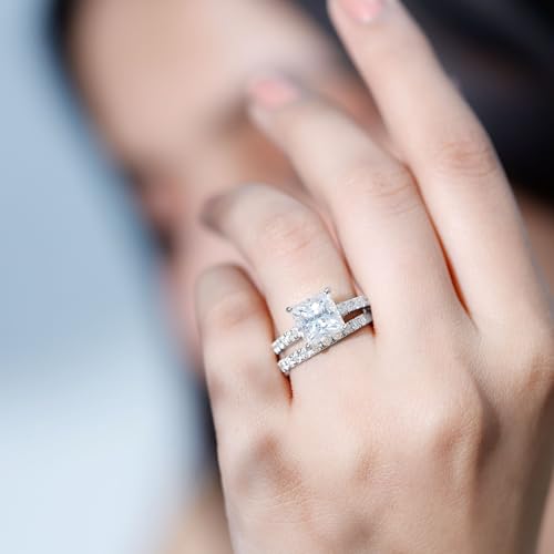 Certified Moissanite Bridal Ring Set, D-Vs1 Quality, 8 mm Princess Cut Moissanite Wedding Ring Set4