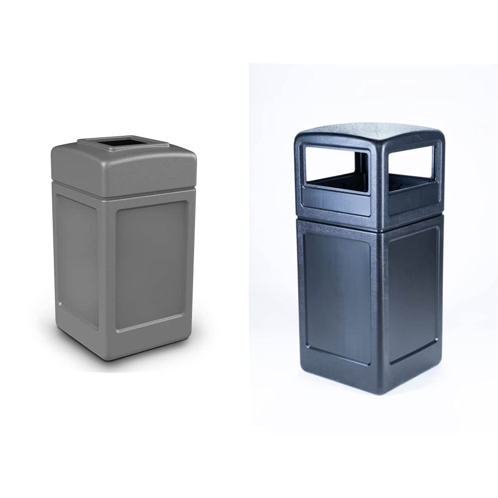 Commercial Zone Products 732103 Square Waste Container,Gray,42 gal,lon & -73290199 PolyTec 42 Gallon Square Waste Container with Dome Lid Color: Black