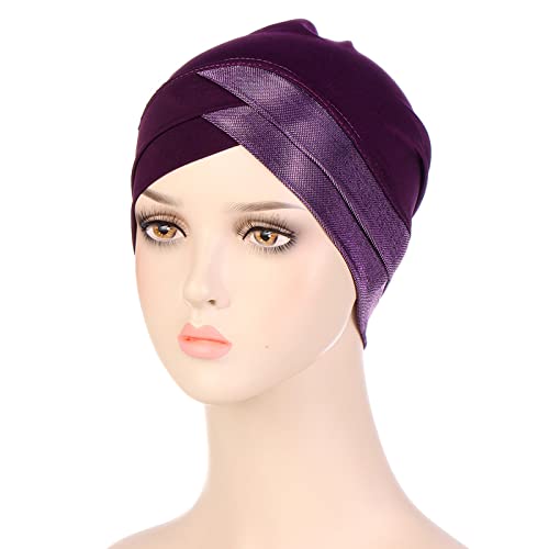 HGps8w Women Sparkly Sequins Turban Hat Cancer Chemo Beanie Cap Headscarf Twist Knot Islamic Muslim Hijab Head Wraps3