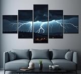 RQCAXN Lienzo Decoracion de Pared 5 Piezas Relámpago Montaña Bosque Árboles Naturaleza 100X55cm marco Impresión Artística Imagen Gráfica Pared - Comedor
