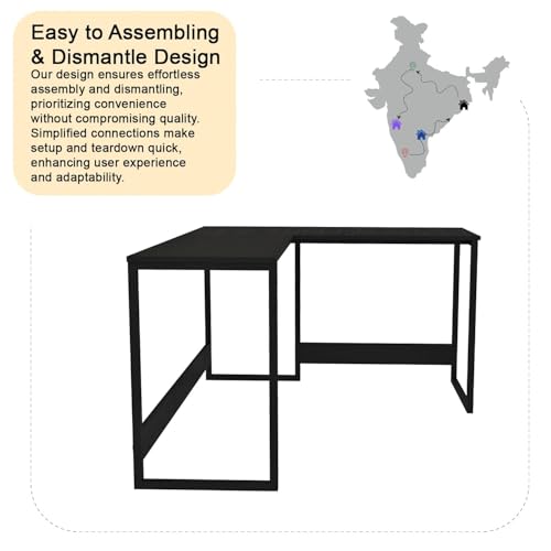Image of Klaxon L Shaped Study Table for Students and Adults /Computer Table for Home-Office /Gaming Table /Computer Desk for Corner - Wood & Metal (Verto-Forest Dark, Installation by Klaxon)