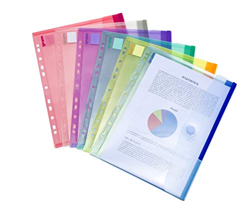 Tarifold A4 Punched Plastic Wallets / Envelopes / Folders / Poly Pockets for Ringbinder (With Scratch Closure) - 12 Pcs In Assorted Colors - 510229