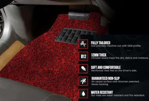 Image of CARNEST Premium Grass PVC Mats, 18mm Thickness, 100% Waterproof and Dustproof Car Floor Foot Mats, Universal Fit in All Cars, Compatible for Verna (2011-2016) All Weather Car Mat, Red