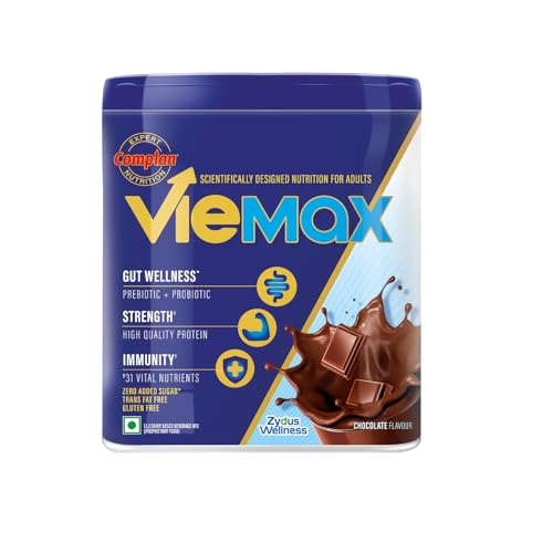 Image of Complan VieMax - Scientifically designed nutrition for Adults (Chocolate Flavour, 400g, Jar) | High Protein, Prebiotic, Probiotic for Strength, Gut Wellness, Immunity