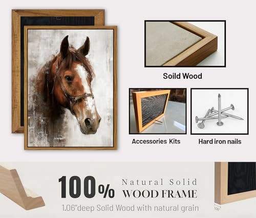 Image of Horse Wall Art Horse Pictures Wall Decor Vintage Horses Portrait Canvas Prints Farmhouse Animal Painting Rustic Neutral Country Framed Artwork for Living Room Bedroom Office Home Decorations 12x16
