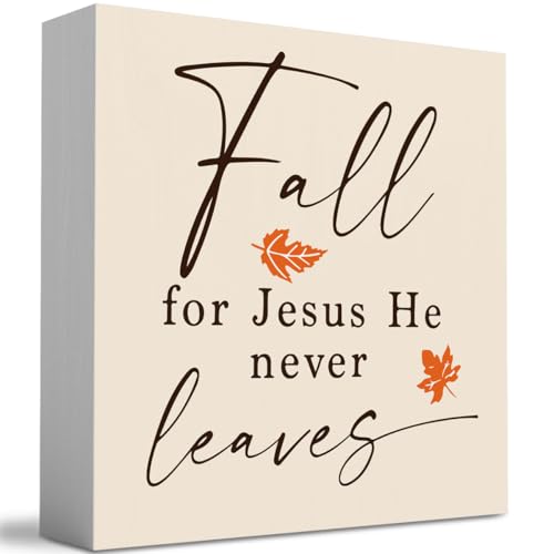 Fall Jesus Decor, Thanksgiving Jesus Decorations for Home Office, Fall Decorations, Fall Sign, Fall Thanksgiving Decorations, Fall for Jesus He Never Leaves Sign, Fall Jesus Office Desk Decor 5 X 5 Inch