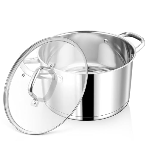 Homikit Kochtopf Groß 7,6L, Edeastahl Topf Nudeltopf Induktion mit 3-Lagen Böden für alle Herdearten Geeignet, 26cm Suppentopf Fleischtopf mit Glasdeckel, Unbeschichtet & Spülmaschinenfest