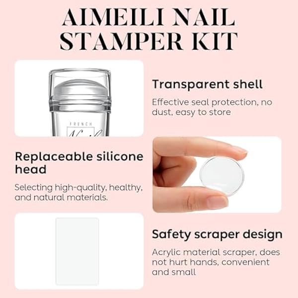 AIMEILI Nail Art Tamping Plates Manicure Pedicure Set 5 Nail Flats 2 Stamper 2 Scrapers 1 x Latex peel off tape