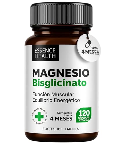 Premium Bisglicinato de Magnesio Puro | Alta Absorción 1000mg | 120 Cápsulas | Glicinato de Magnesio para Energía Sueño | Músculos y Sistema Nervioso | Reduce el cansancio y la fatiga