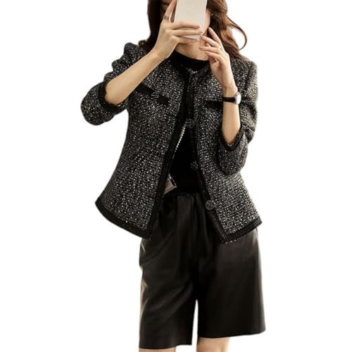 Veste courte en tweed femme manteau léger automne coupe droite chic