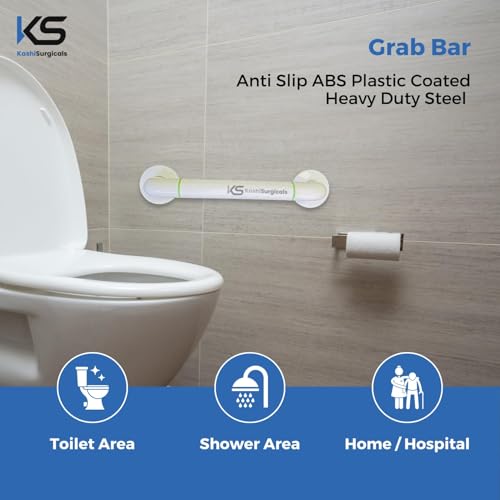 Image of KS Heavy Duty High Grade ABS Grab Bar Safety Rail Handle for Senior Citizen Wall Mounted Grab Bar for Toilet Bathroom Bathtub (White, 24 inches)