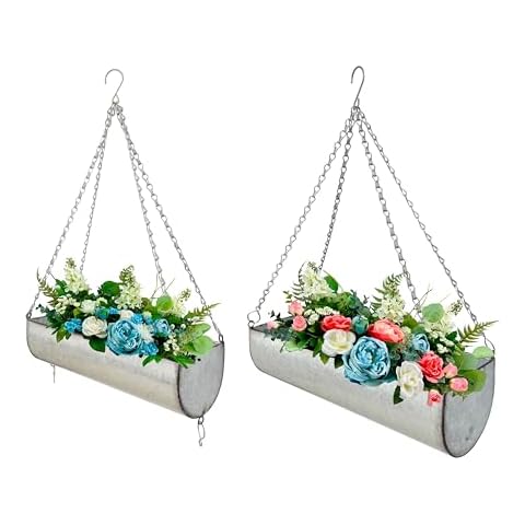 ShabbyDecor Galvanized Metal Trough Farmhouse Wall Hanging Planter Cover