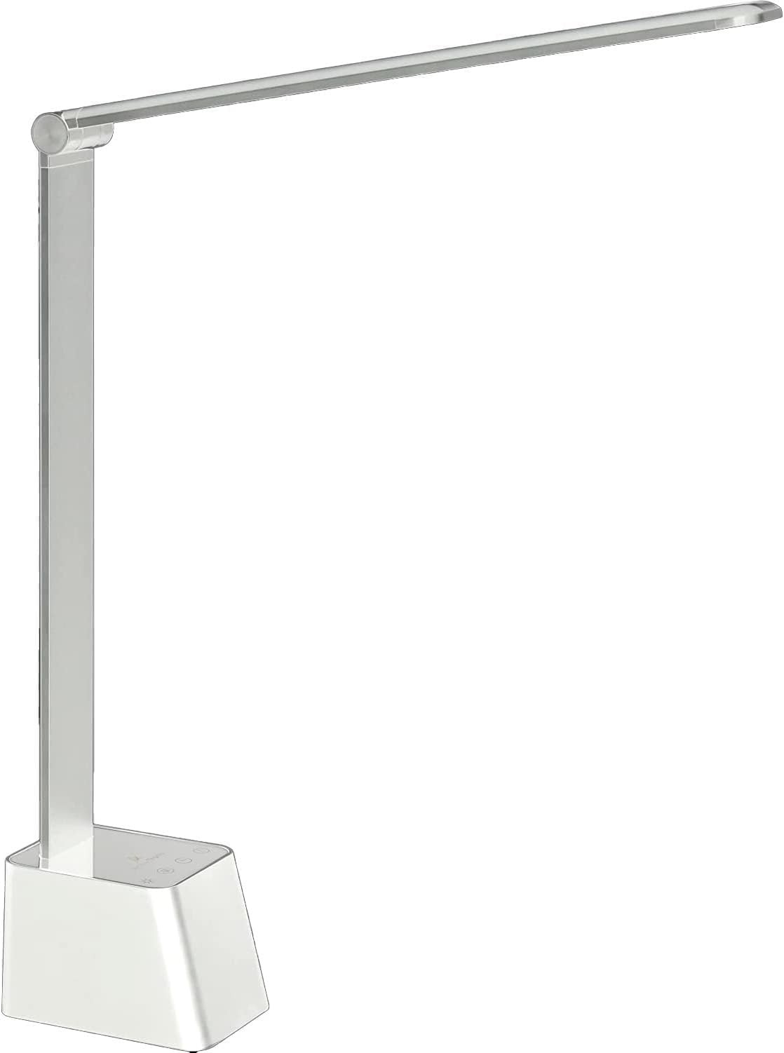 Ambertronix Rechargeable Cordless LED Desk Lamp, 5 Brightness & 5 Lighting Modes, USB Charging Port, Aluminum Arms, Portable, Dimmable, Touch Control, Auto Timer (White)