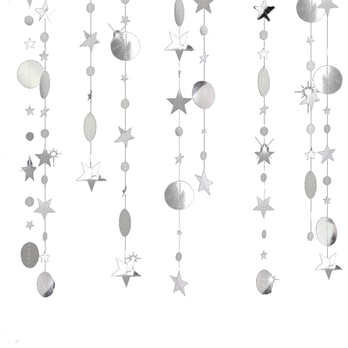 CTForest Guirlande de Fête Argentée, Guirlande en Papier pour Fête d'anniversaire, Fête de Noël, Fête d'halloween, Paquet de 4