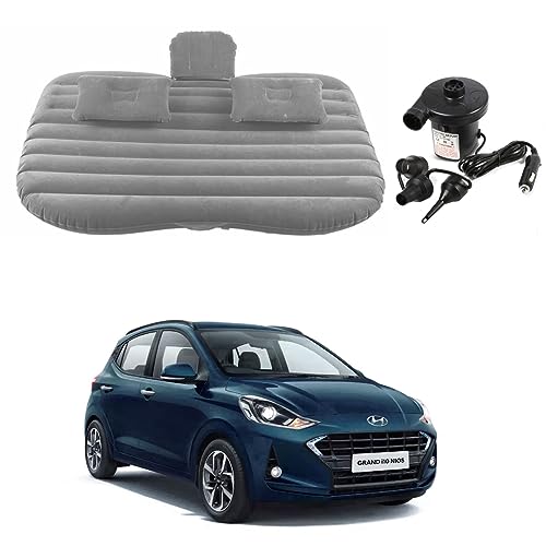 Image of Oshotto Multifunctional Car Travel Bed Mattress with Two Air Pillows, Car Air Pump Compatible with Hyundai Grand i10 Nios (Grey)