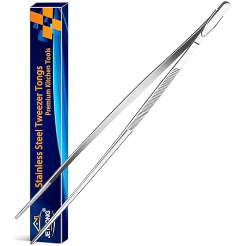 JETKONG 12-Inch Kitchen Tweezers Fine Tweezer Tongs Extra-Long Stainless Steel Cooking Tweezers Cover