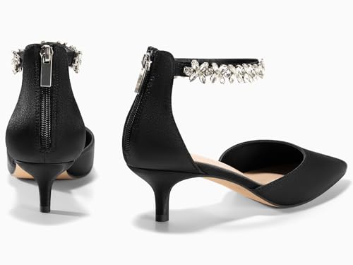 Image of Women's Wedding Rhinestones Low Kitten Heels Pumps Pointed Toe Dress Evening Shoes for Women Bridal Bride, Black, Size 7.5