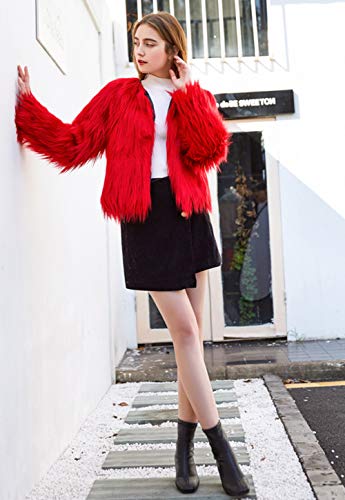 Women's Solid Color Shaggy Faux Fur Coat Long Sleeves Jacket Outerwear Tops4