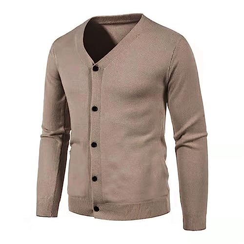 Pull tricoté à col en V pour homme en coton à manches longues automne