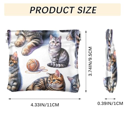 Cute Cat Watercolor Coin Purse Leather Pouch Change Purse, Squeeze Coin Pouch for Cards, Keys & Lipsticks, Unisex3