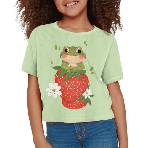 Image of Girl Crop Top Shirts for Summer Cute T Shirts Short Sleeve Tees for Kids 5-16