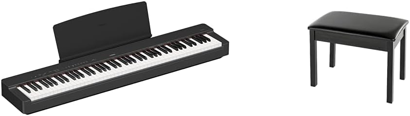 Yamaha P225B, 88-Key Weighted Action Digital Piano with Power Supply and Sustain Pedal, Black P225B & BB1 Padded Wooden Piano Bench - Black