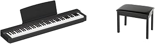 Yamaha P225B, 88-Key Weighted Action Digital Piano with Power Supply and Sustain Pedal, Black (P225B) & BB1 Padded Wooden Piano Bench - Black