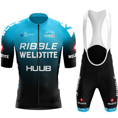 LIFE ESSENTIALS Hombres Jersey Motivo Azul y Negro + Pantalones Cortos Mangas Cortas de Ciclismo Ropa Maillot Transpirable para Deportes al Aire Libre Bicicleta (XL)