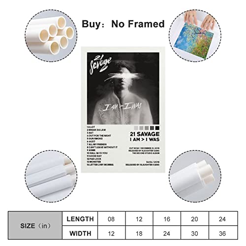 Bichi 21 Savage Poster I Am I Was Album Cover Posters Poster Decorative Painting Canvas Wall Art Living Room Posters Bedroom Painting 12X18Inch(30X45Cm) #TOP1