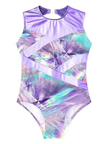 Choomomo Kids Girls Gymnastics Dance Suit One Piece Sleeveless Leotard With Shorts Outfit Set Lavender A 12 Years #TOP2