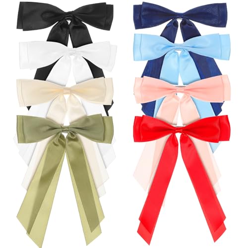 BEBEMOKO 8 Pcs Long Bow Hair Clips Polyester Duckbill Barrettes for...