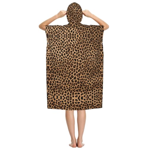 Poncho à capuche en microfibre imprimé léopard sauvage pour surf et bain